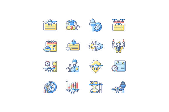 Aviation RGB Color Icons Set: Essential Visuals for the Industry
