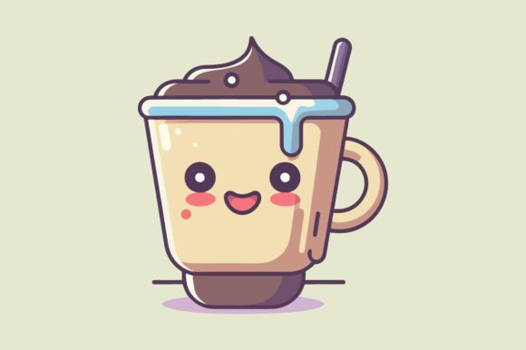 Cute Coffee Flat Color Vector Art Sketch for Your Designs