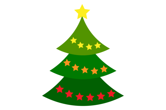 Green Tree Decorated with Color Stars: A Festive Display Typeface